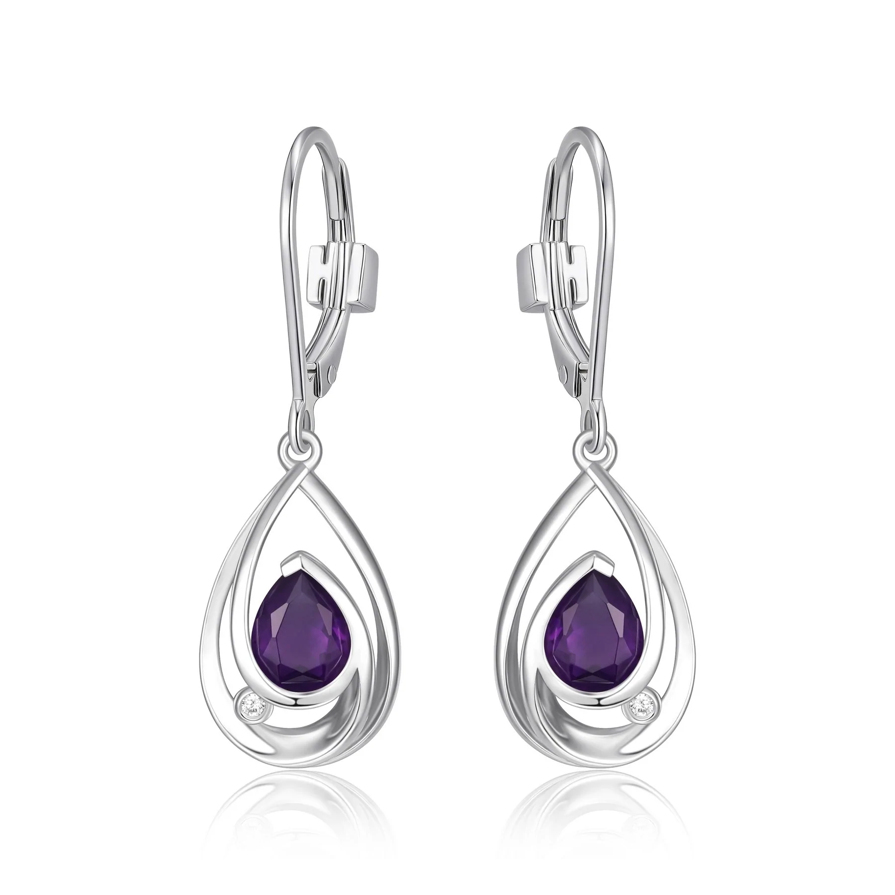 Boucles d'oreilles pour femme en argent 925, améthyste, crochets