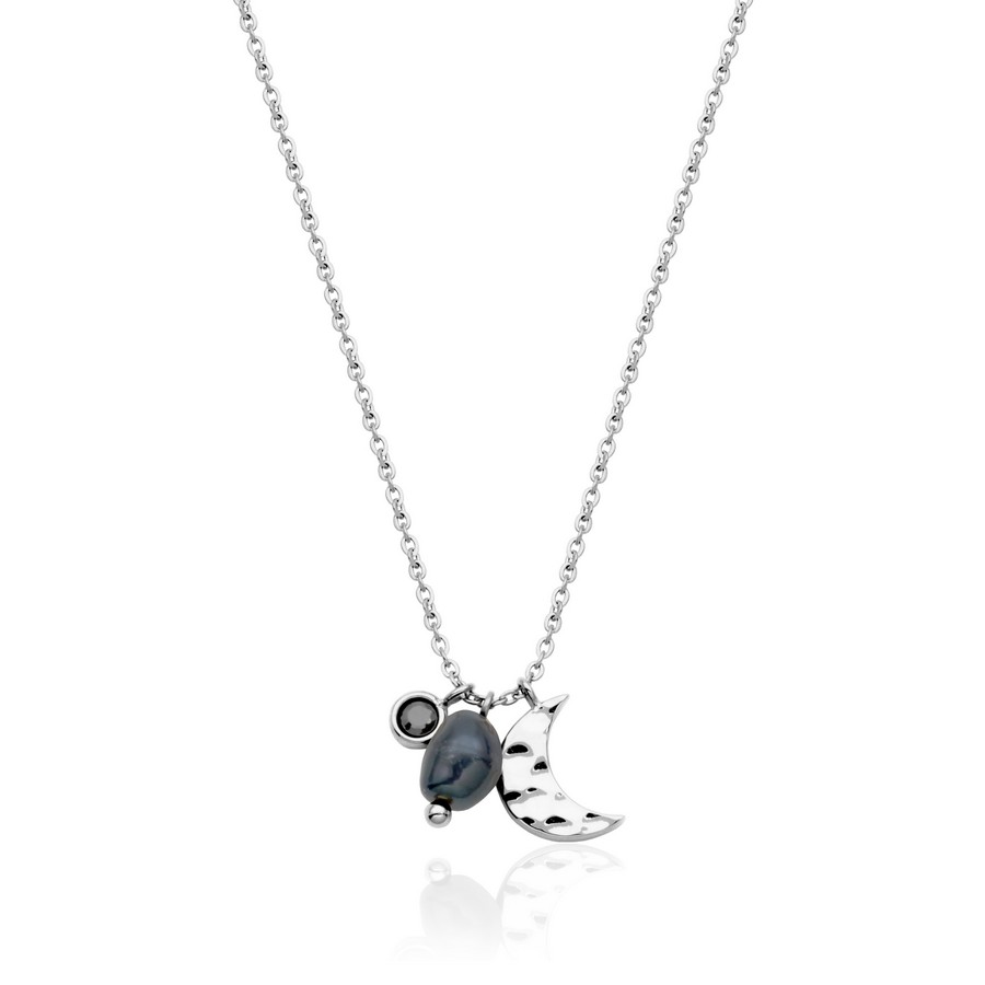 Pendentif pour femme en stainless, zircon, perle, lune