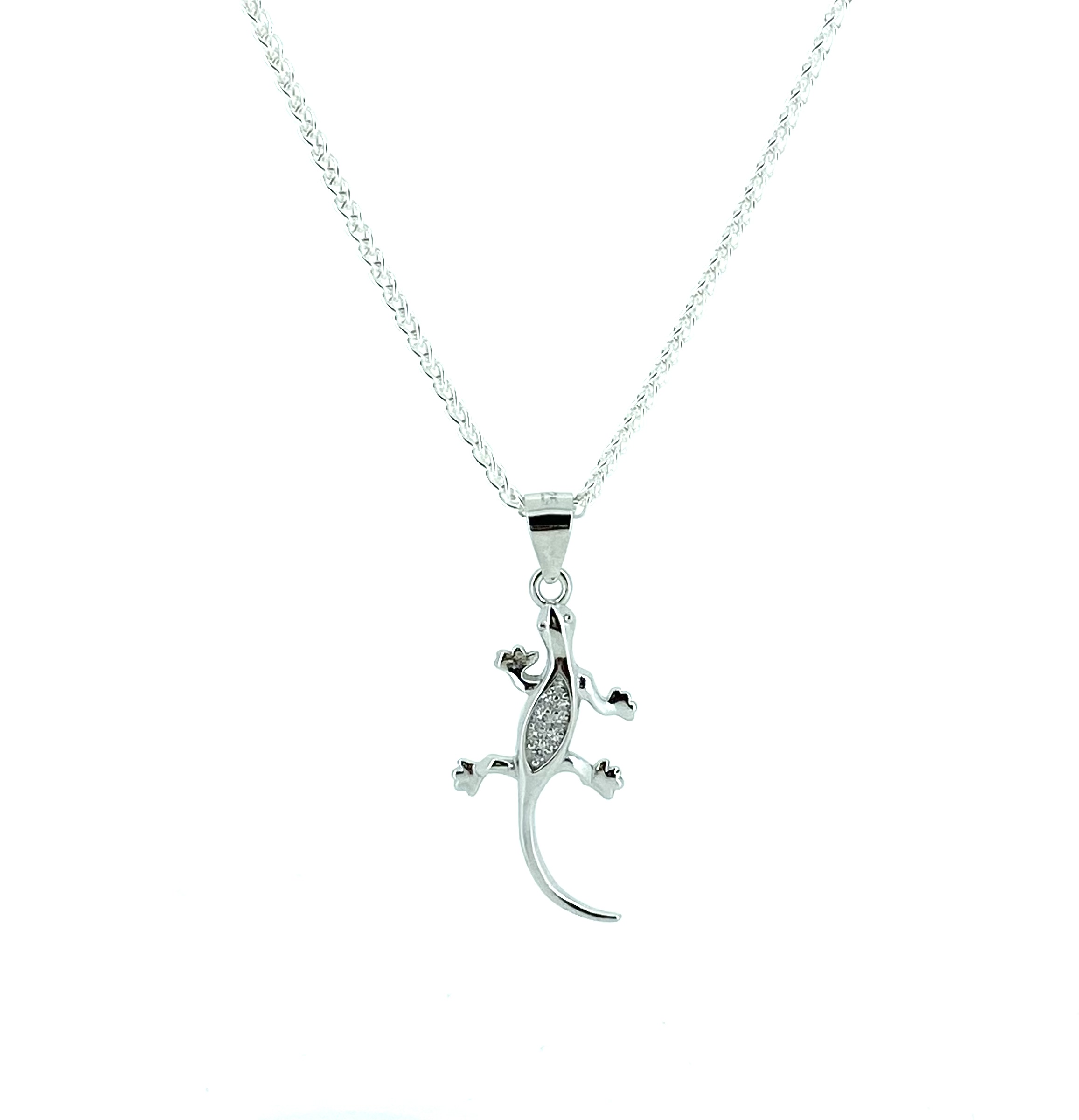 Pendentif pour femme en argent 925, zircons, lézard