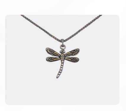 Pendentif pour femme en argent 925 et or 18K, libellule, chaine en stainless