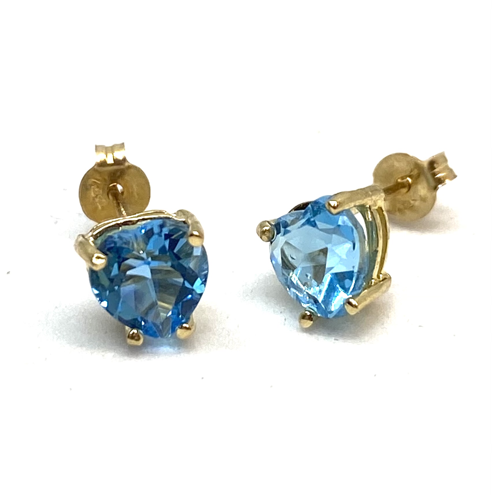 Boucles d'oreilles pour femme en or 14K, 2 topazs bleus 6mm coupe coeur