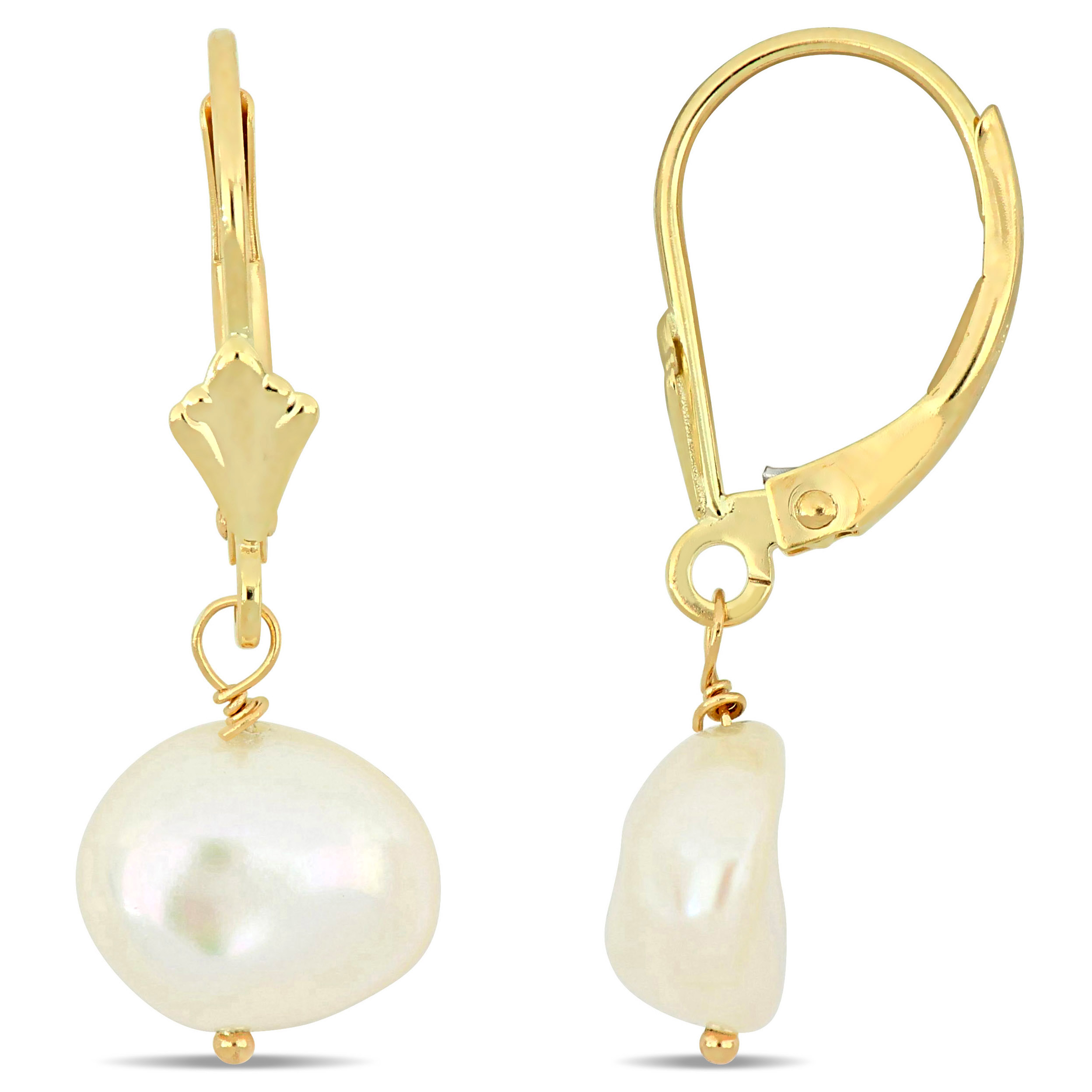 Boucles d'oreilles pour femme en or 14K, perles keshi 9-10mm