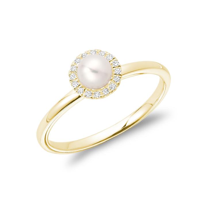Bague pour femme en or 10K, 16 diamants pour 0.04 carat, perle de culture 4.5-5mm