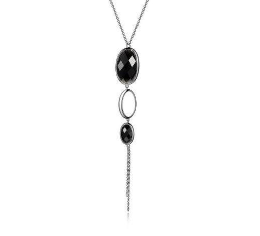 Collier pour femme en argent 925, obsidienne