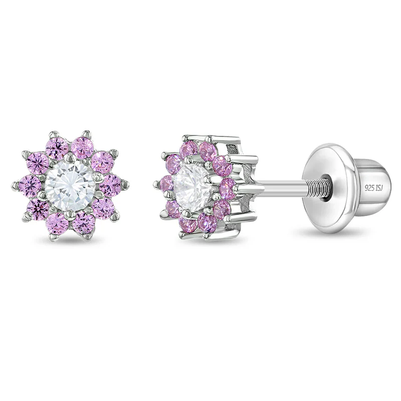 Boucles d'oreilles vissées pour enfant en argent 925, cubic zirconium - SS-03-00180 - In Season Jewelry