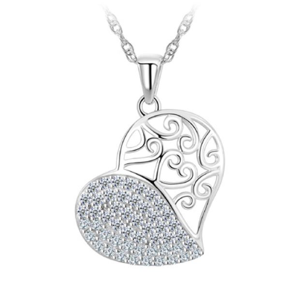Pendantif argent 925, coeur garnir de pierres