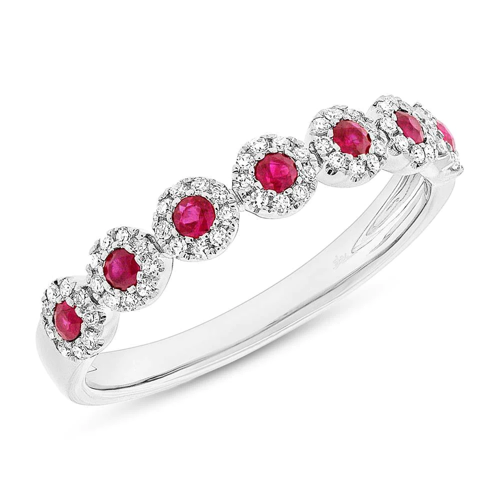 Bague pour femme en or 14k, 7 rubis pour 0.24 carat, 0.16 carat de diamants SI