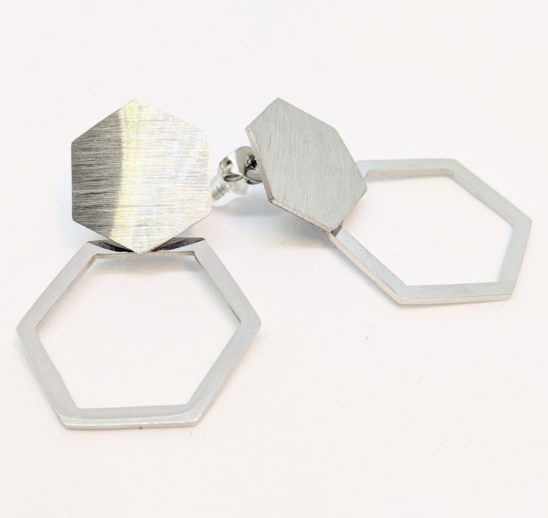 Boucles d'oreilles stainless, hexagones