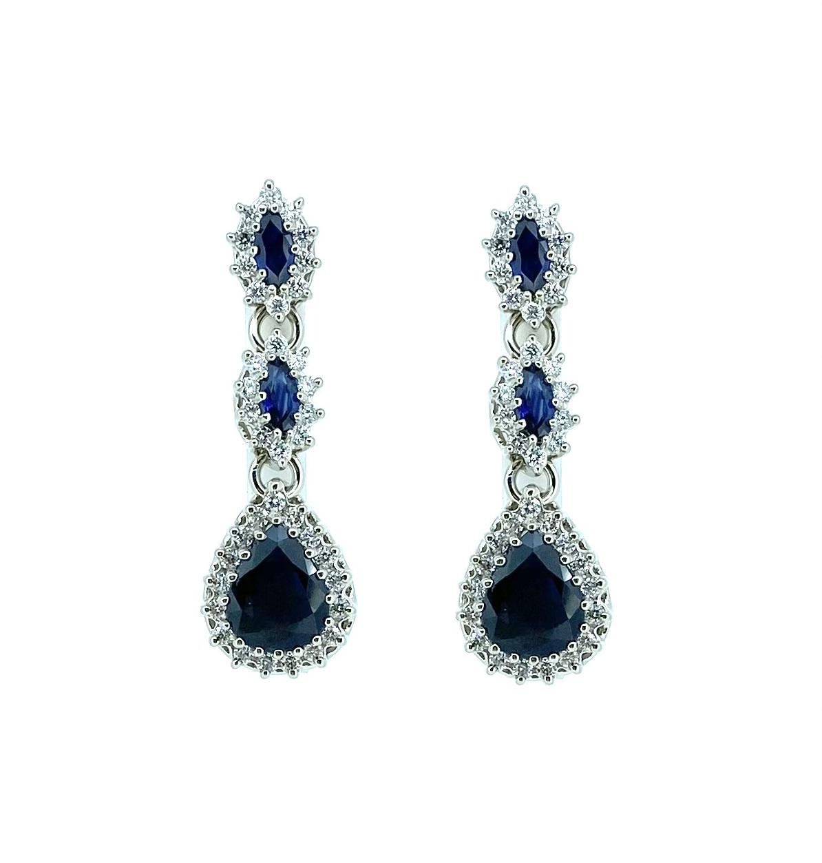 Boucles d'oreilles pour femme en or 14k, 76 diamants SI-1 F pour 1.249 carat, 6 saphirs pour 6.81 carat - FD-BO-SADI - Fortier Design