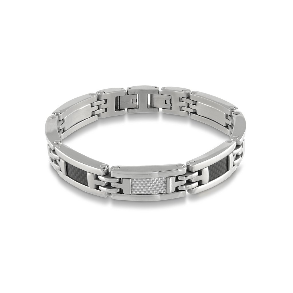 Bracelet stainless et fibre de carbone noir et blanc