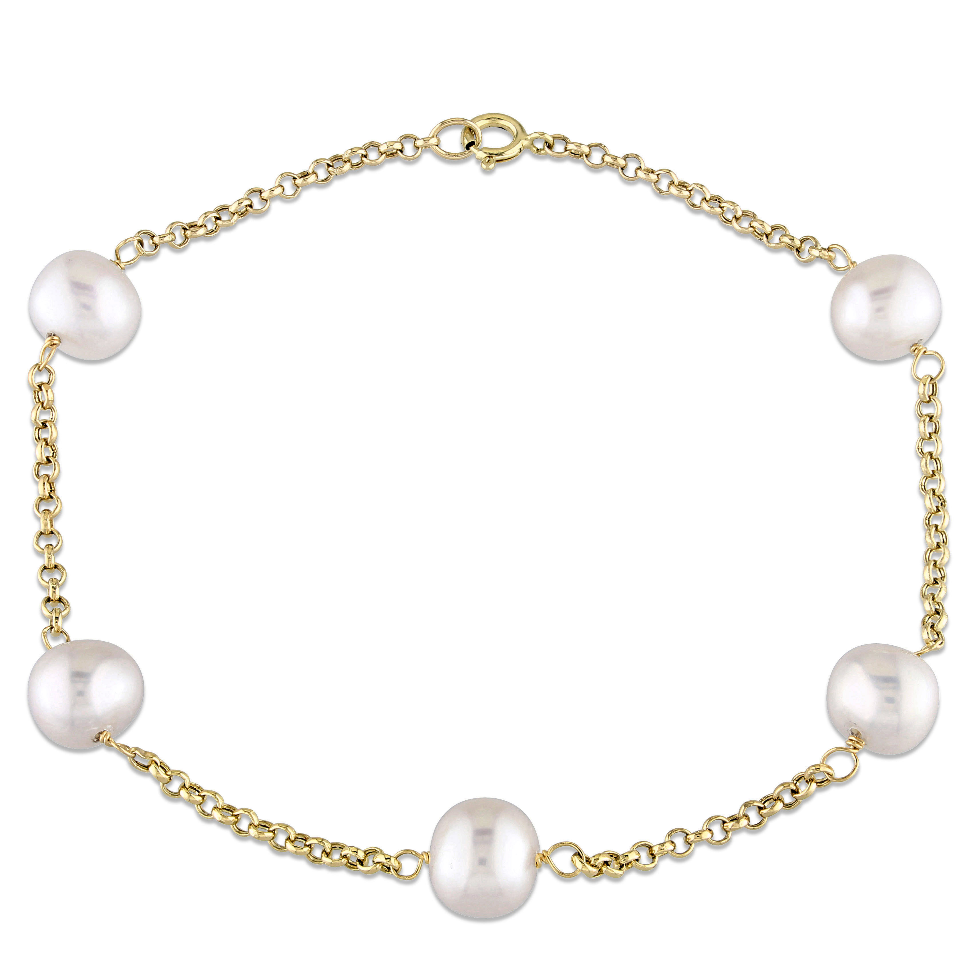 Bracelet pour femme en or 10K, perles de culture 6.5-7mm, rolo