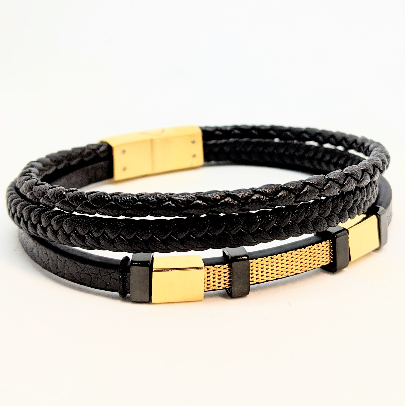 Braclelet stainless et cuir triple