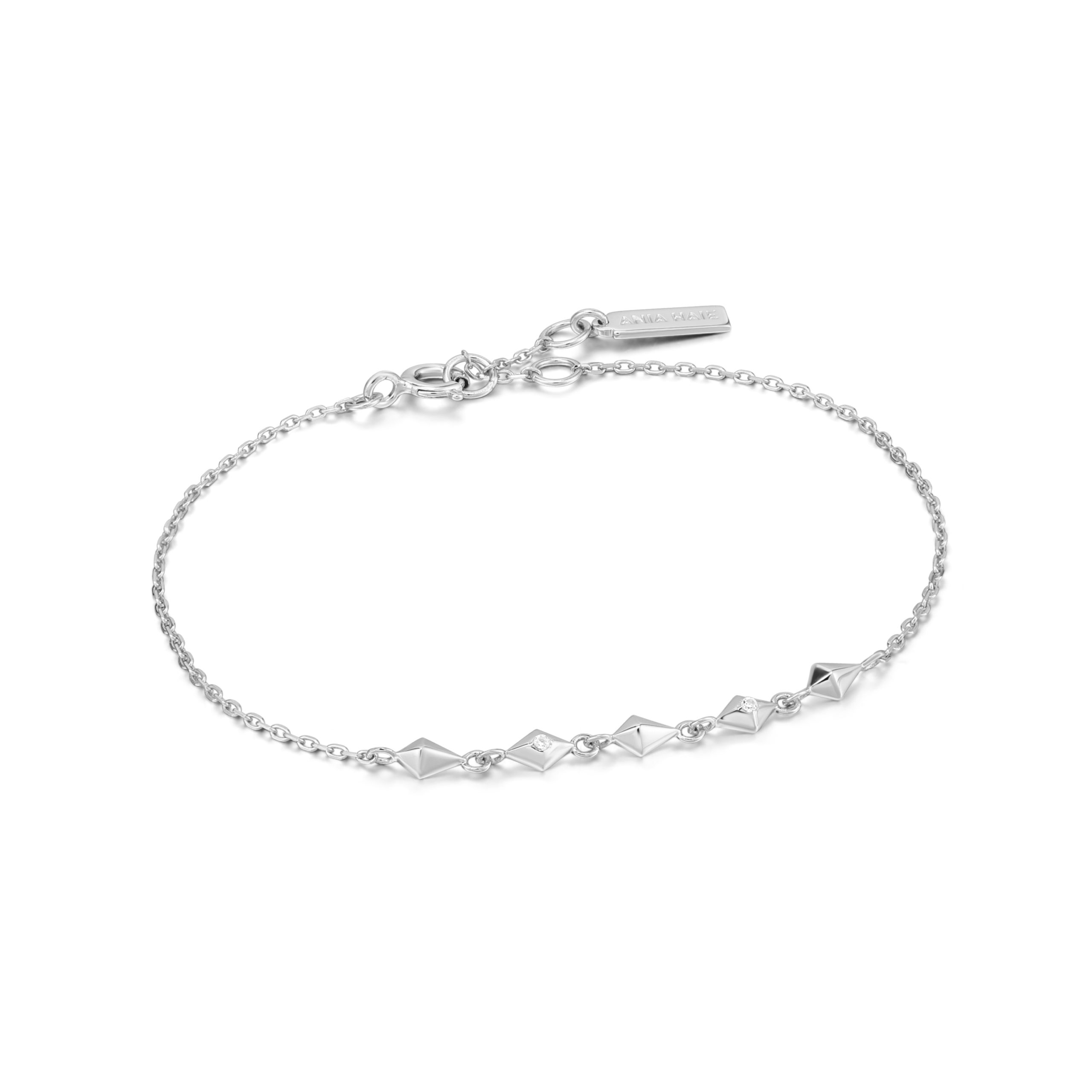 Bracelet argent 925, 5 losanges, 2 pierres