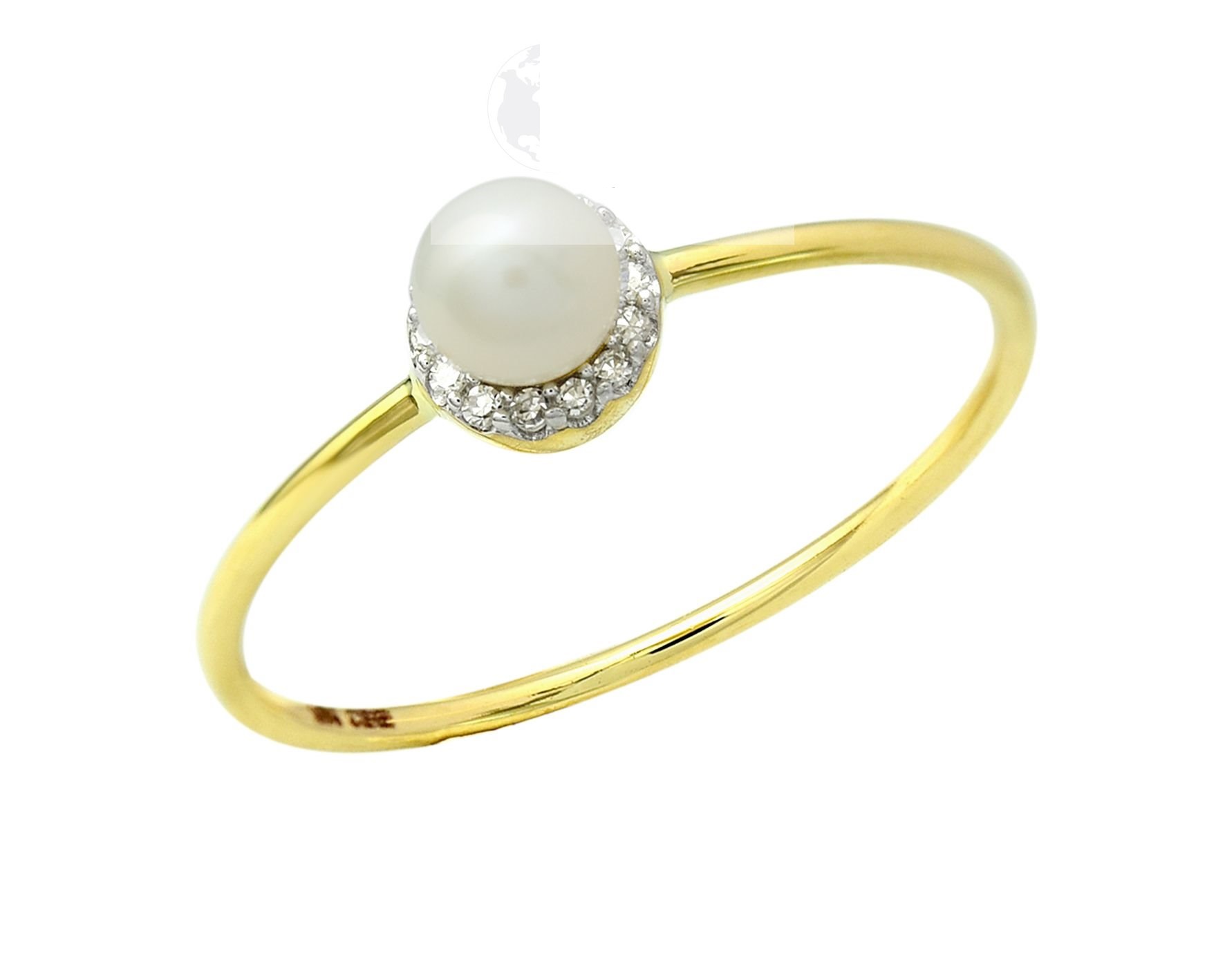 Bague pour femme en or 10k, 14 diamants pour 0.07 carat, perle 3.5mm