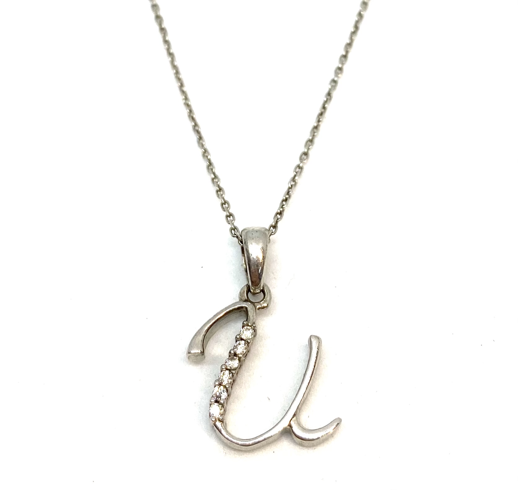 Pendentif en argent 25, lettre garnie de 6 zircons
