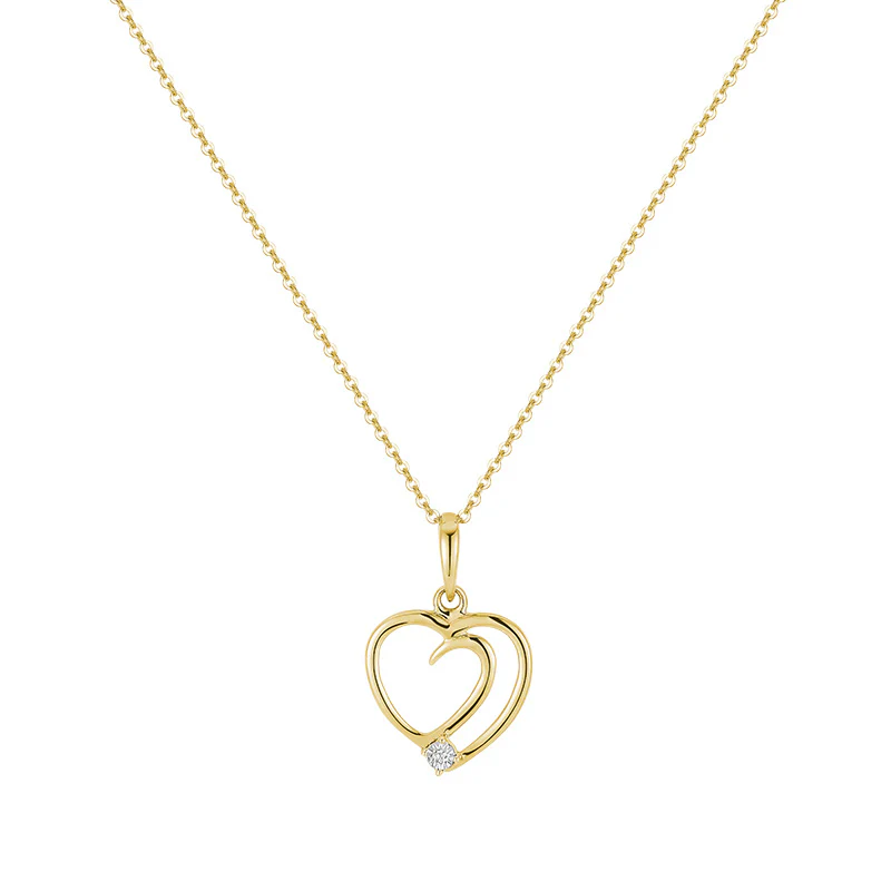 Pendentif pour femme en or 10k, 1 diamant naturel I-1 HI pour 0.01 carat, coeur - 09-10H1 - RNB