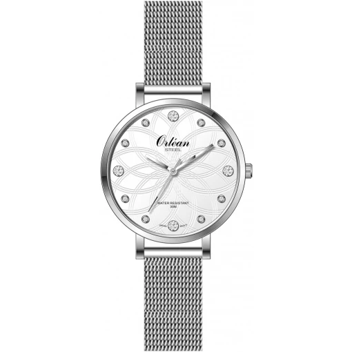 Montre pour femme en stainless avec bracelet de cuir, 12 pierres