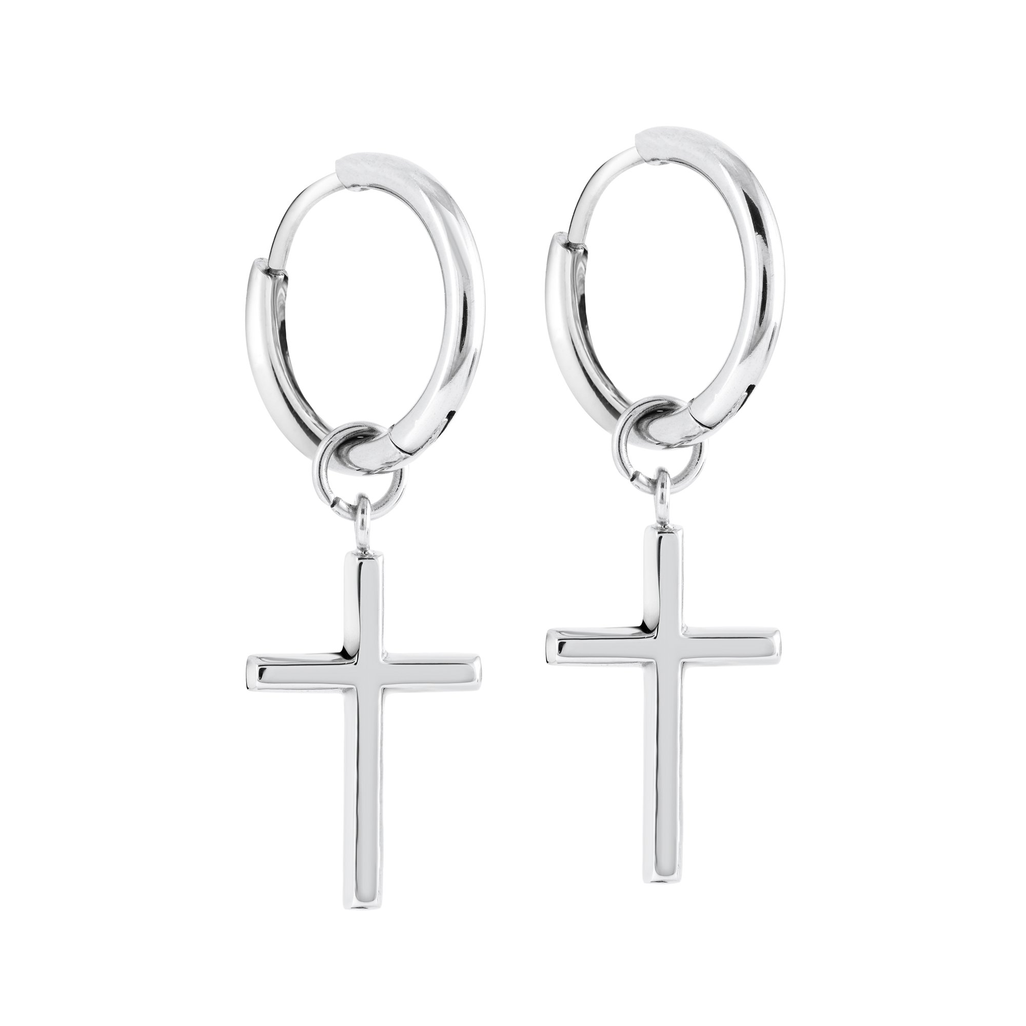 Boucles d'oreilles pour homme en stainless, huggies et croix