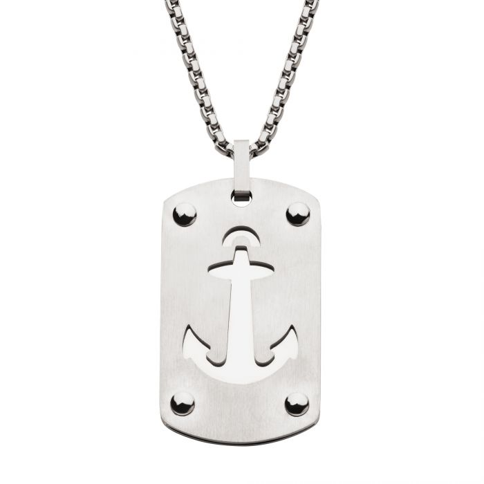 Pendentif pour homme en stainless, plaque, ancre