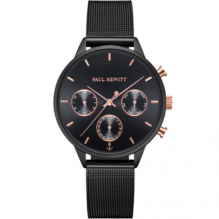 Montre en stainless, bracelet de mèche, 5ATM, verre saphir, chrono