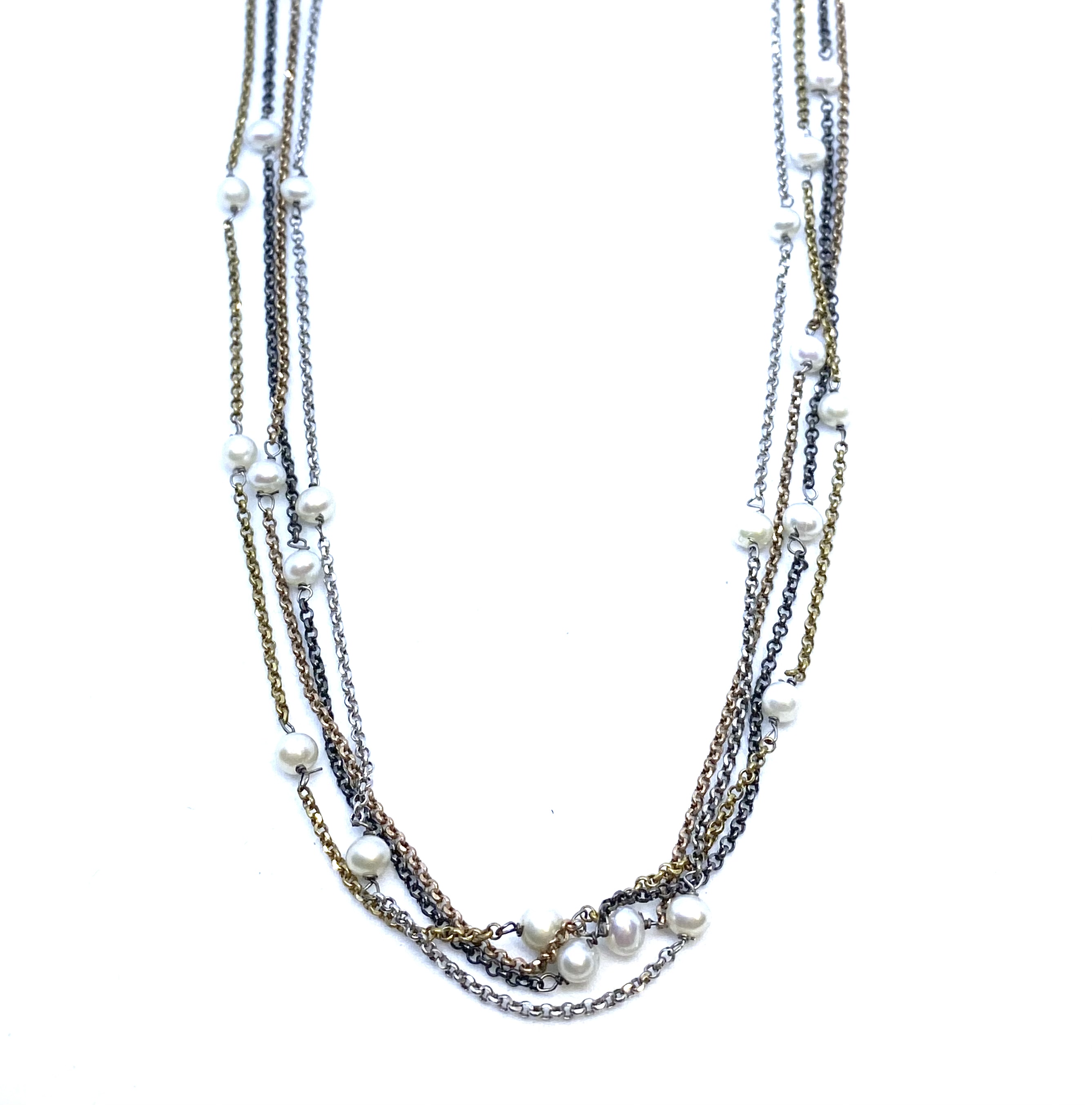 Collier pour femme en argent 925, x4, perles de culture