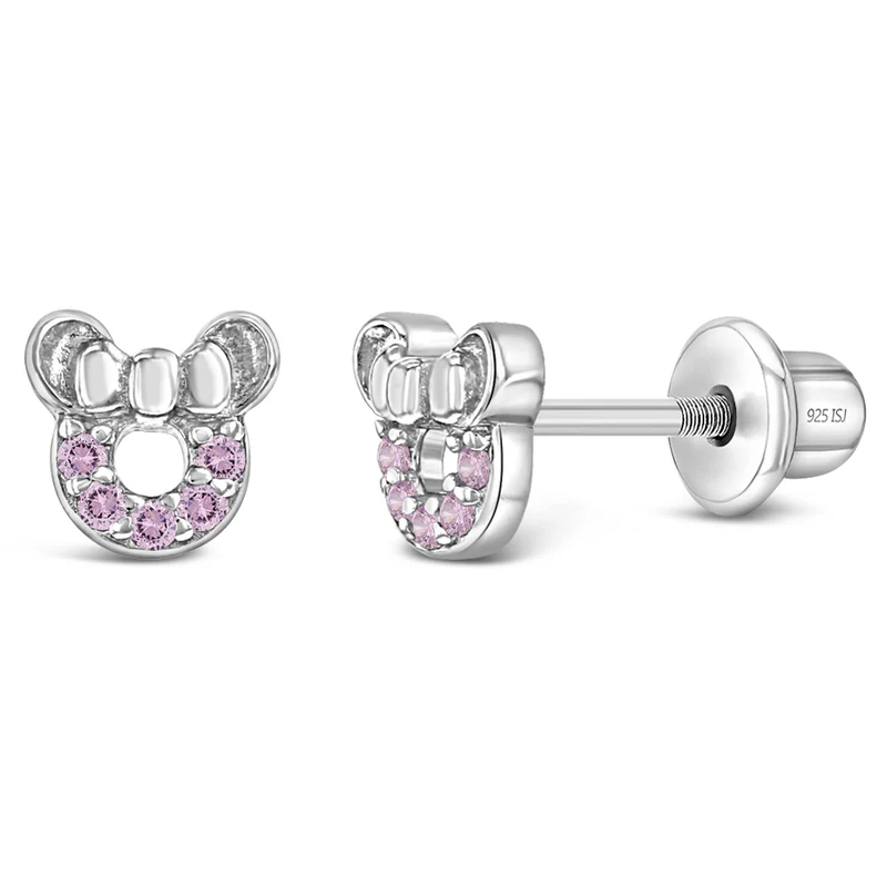 Boucles d'oreilles vissées pour enfant en argent 925, cubic zirconium, mini mouse - SS-03-00110 - In Season Jewelry