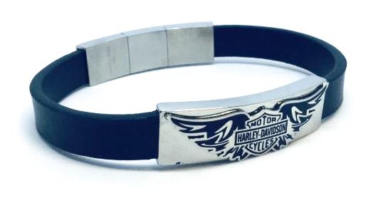 Bracelet stainless/cuir, Harley Davidson