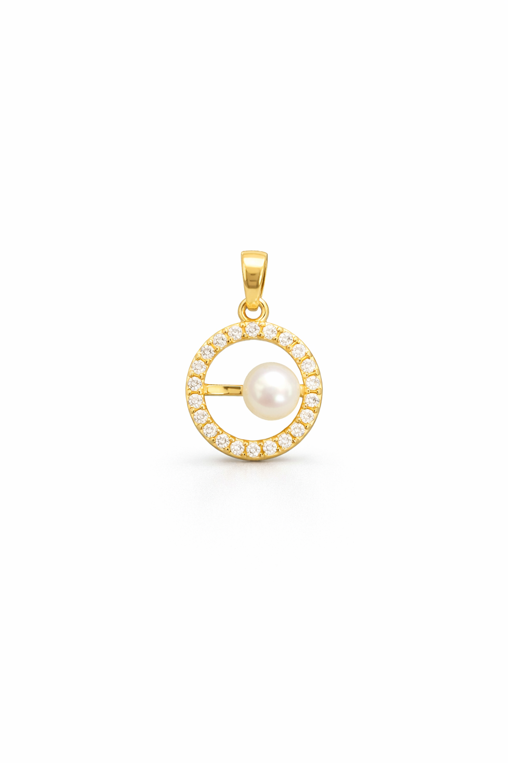 Pendentif pour enfant en or 10k, cubic zirconium, perle - 20059 - Lune Argent