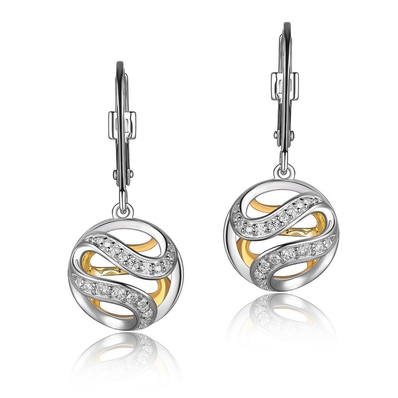 Boucle d'oreille, argent 925, 2 tons, zircon