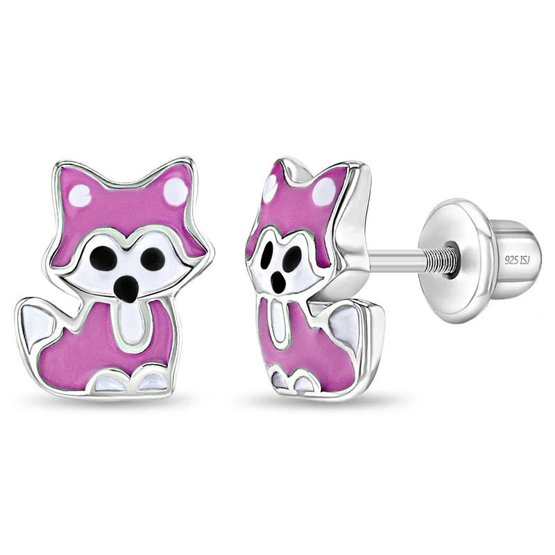 Boucles d'oreilles vissées pour enfant en argent 925, renards - SS-03-00750 - In Season Jewelry