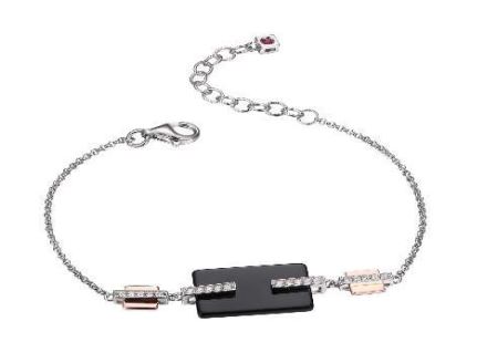 Bracelet argent 925, 4 lignes de pierres + pierre rectangle noire