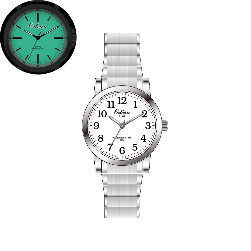 Montre femme, stainless, bracelet élastique, 3ATM, glow