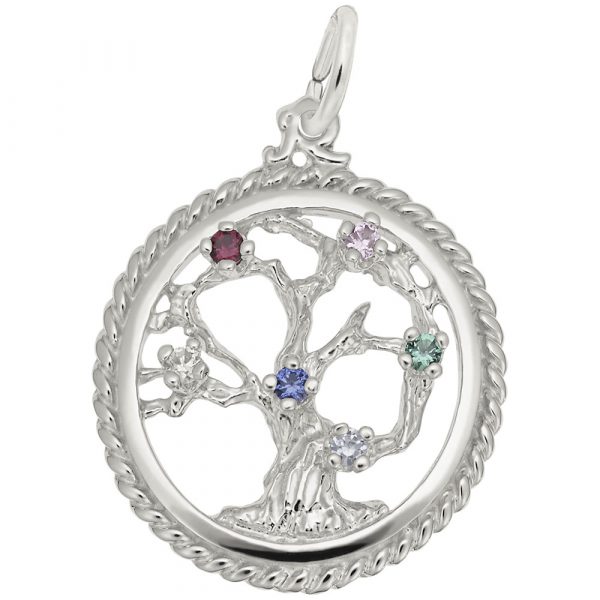Pendentif en argent 925, arbre de vie avec pierres de naissance