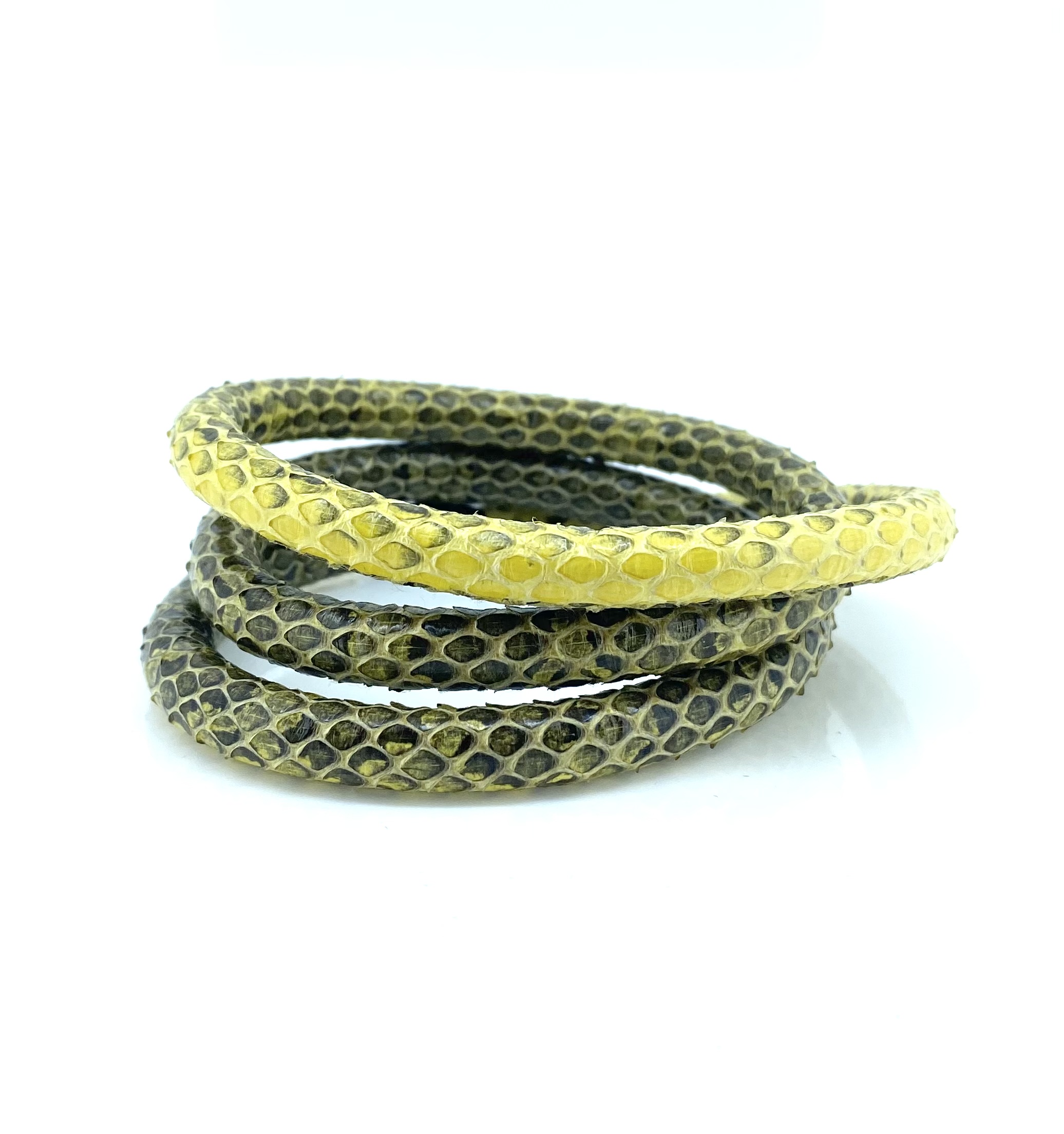 Bracelet triple pour femme en stainless et cuir, peau de serpent