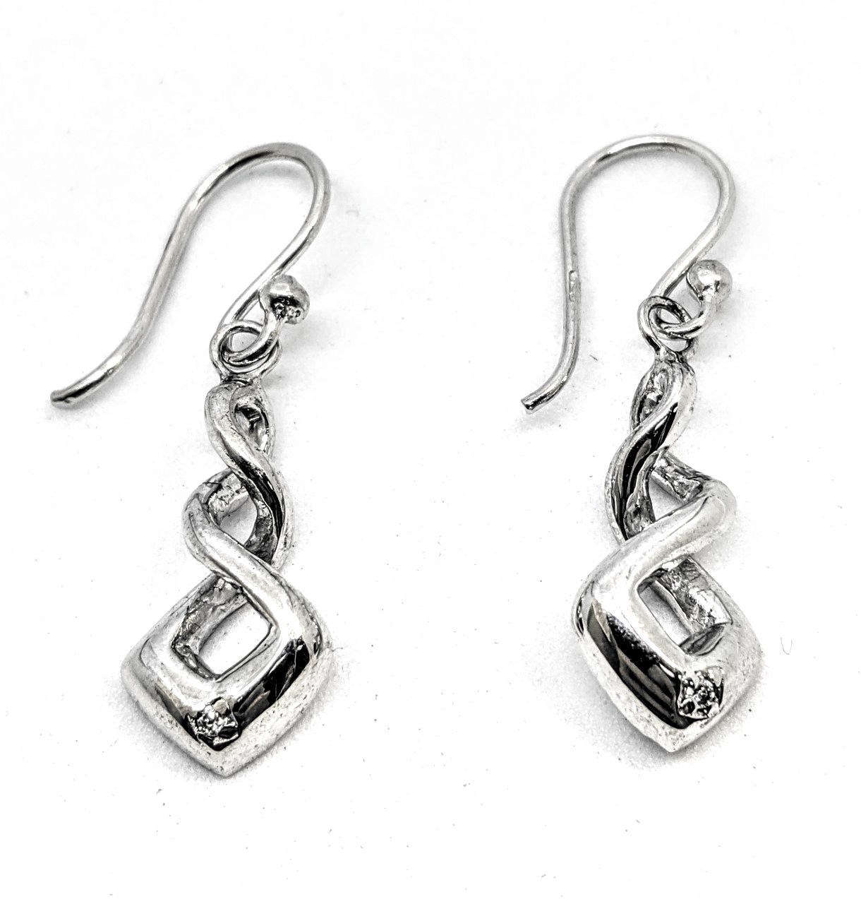 Boucle d'oreille argent, 2 pierres, crochet