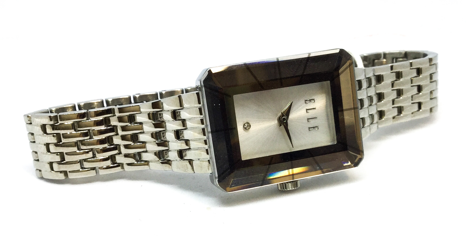 Montre femme, stainless, contour du cadran miroité, 1 pierre