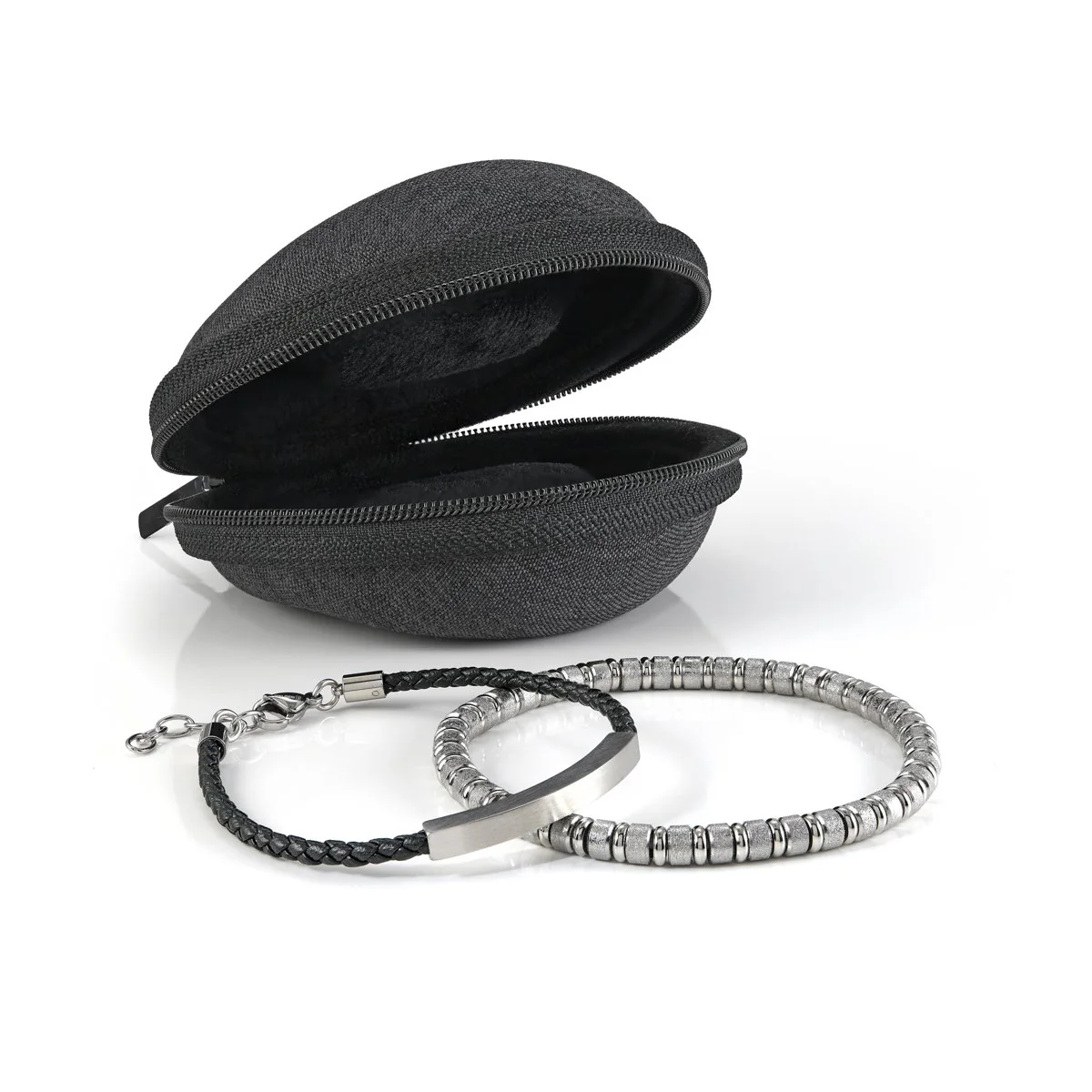 Ensemble de deux bracelets pour homme en stainless et cuir - STACK-23 - Italgem