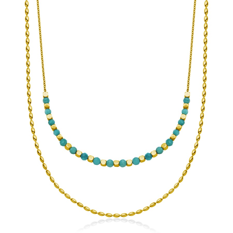 Collier double pour femme en stainless, boules