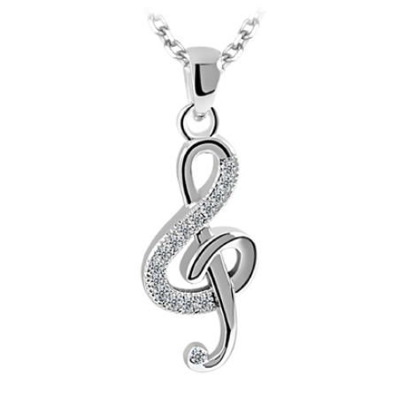 Pendantif pour femme en argent 925, clée de sol, zircons - L26P - Legend