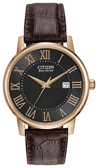 Montre pour homme en stainless, bracelet de cuir, Eco-Drive