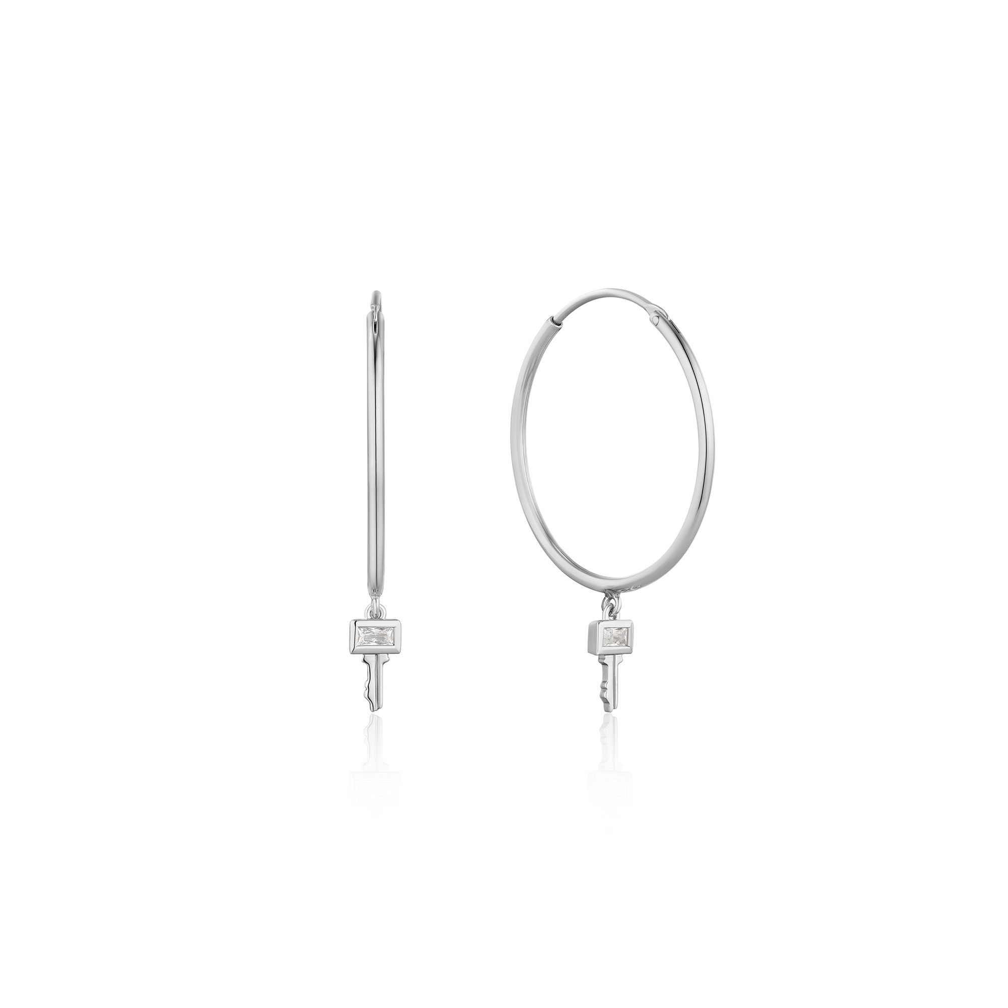Boucles d'oreilles pour femme en argent 925, zircons, clée - E032-02H - Ania Haie