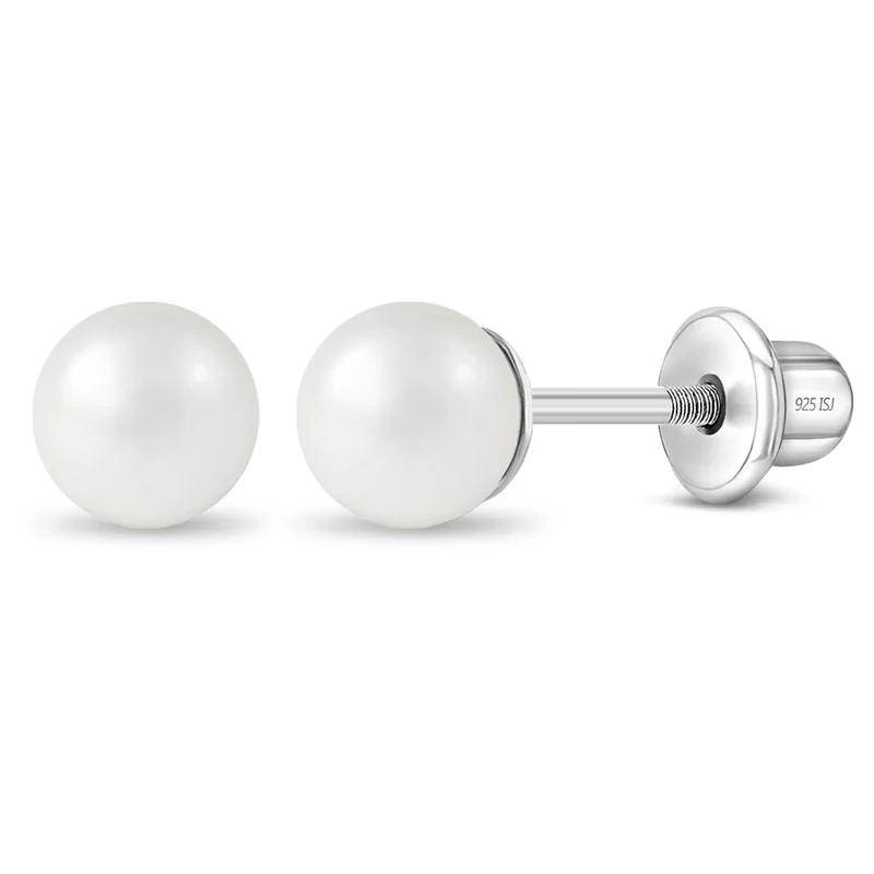 Boucles d'oreilles vissées pour enfant en argent 925, perles - SS-03-00100 - In Season Jewelry