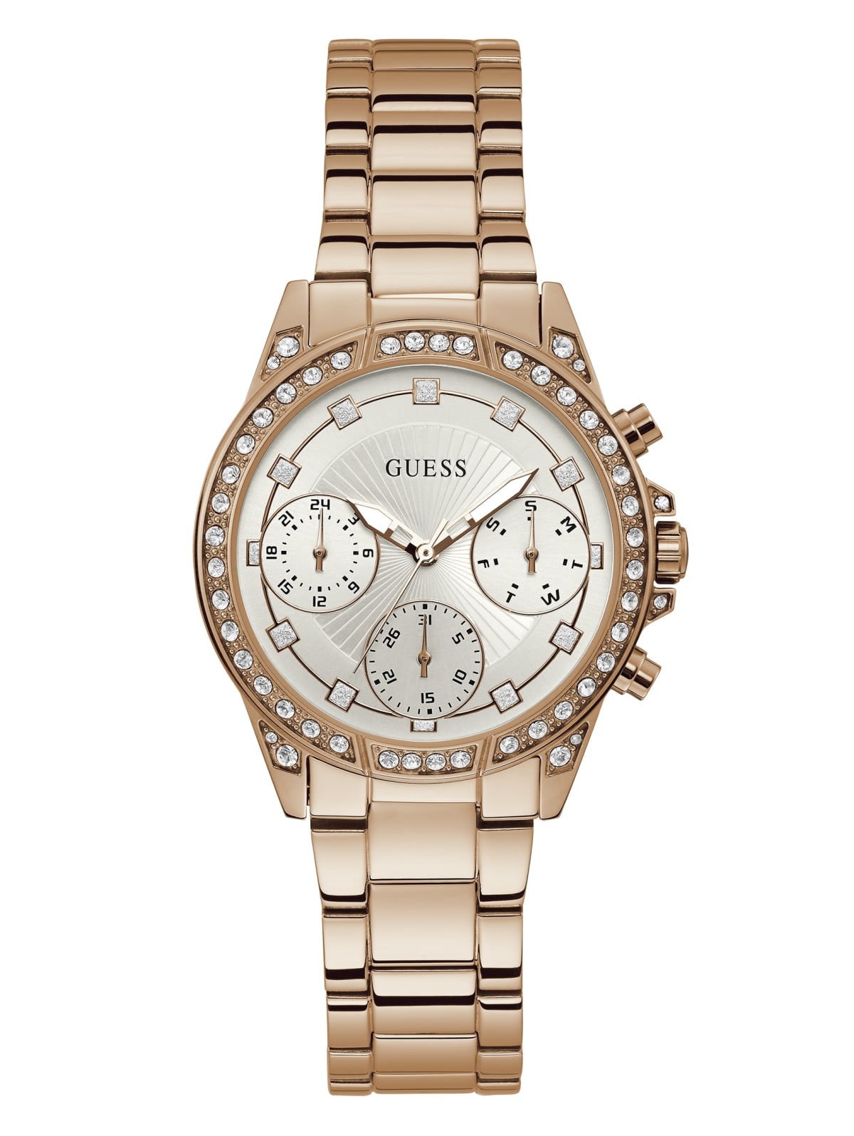 Montre pour femme en stainless, cadran entouré de pierres