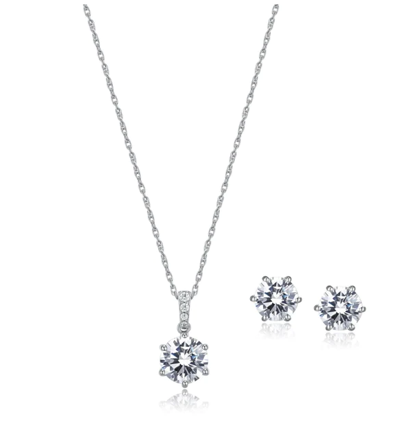 Ensemble de boucles d'oreilles et pendentif en argent 925, zircons - R9SET00392 - Reign
