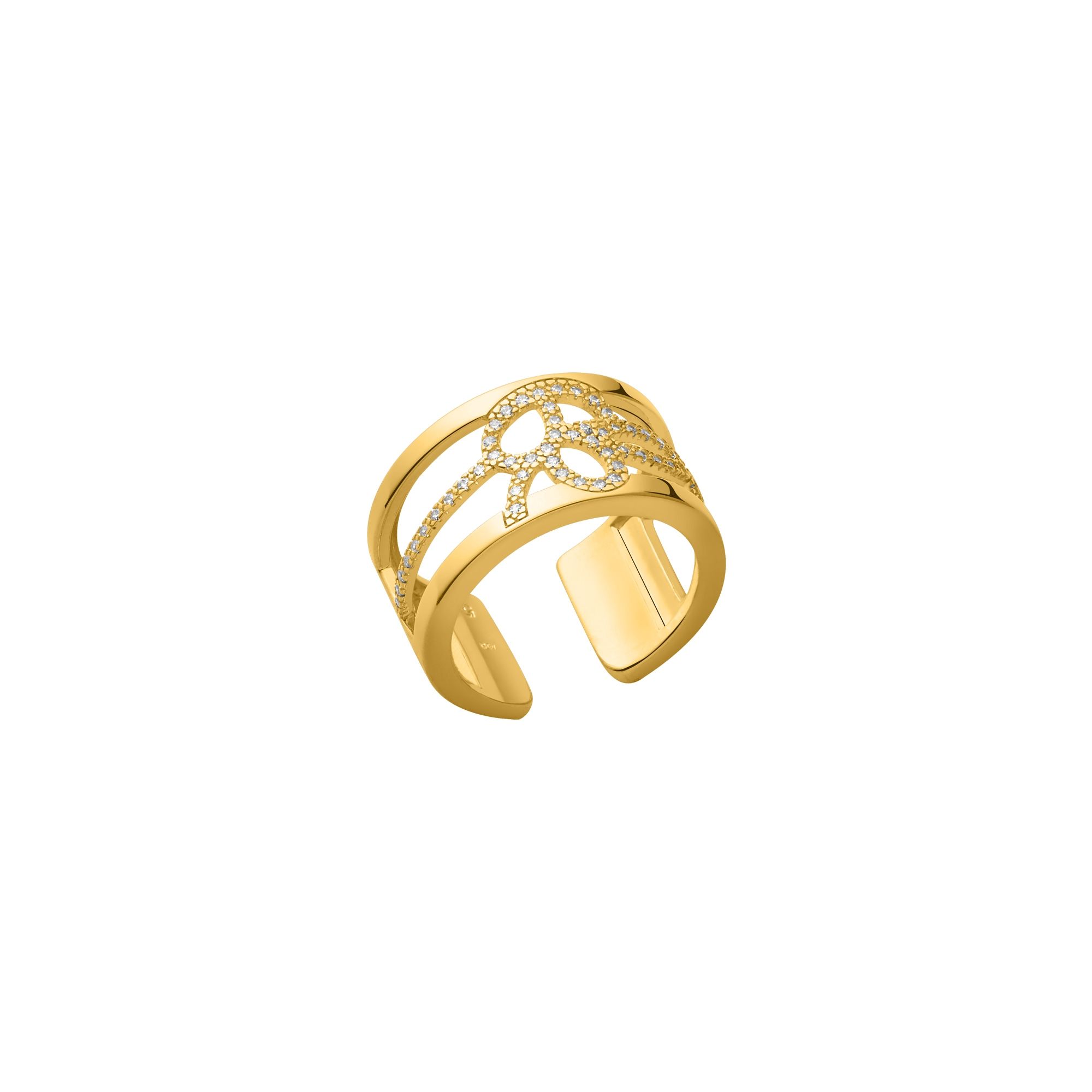 Bague pour femme en brass, 12mm, pétale, zircons