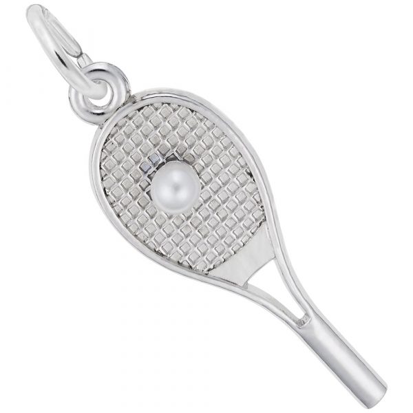 Pendentif en argent 925, raquette de tennis avec perle