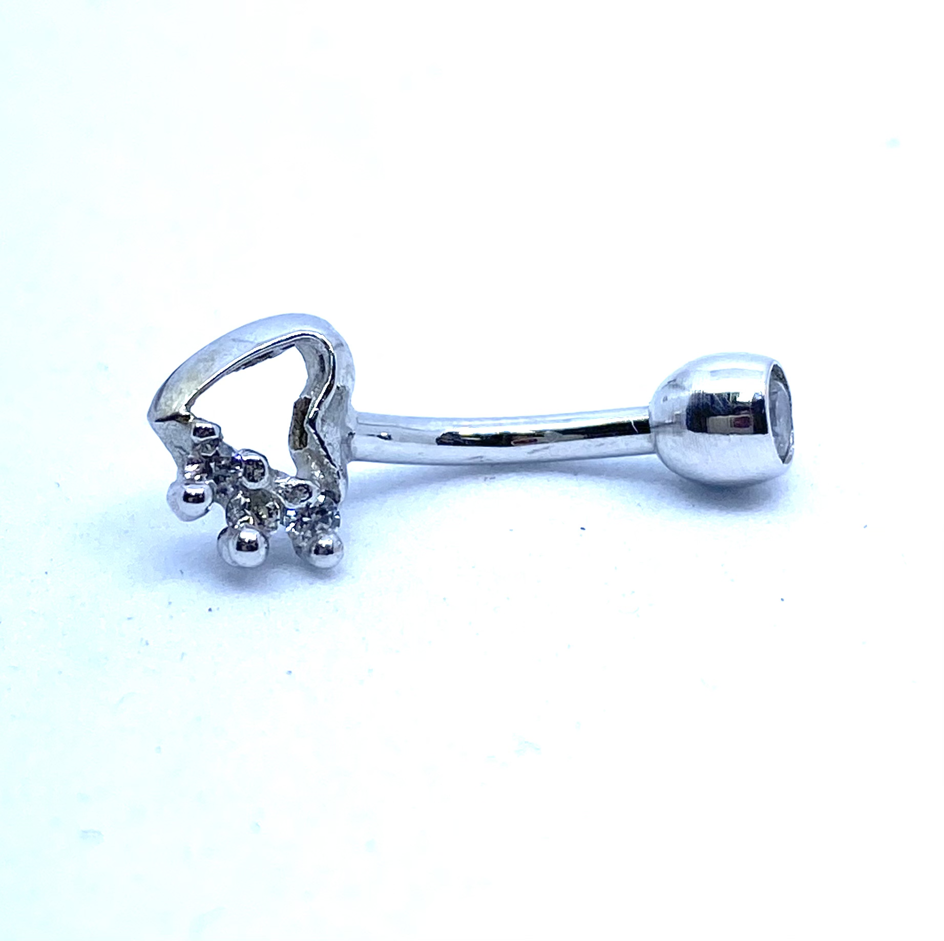 Barbell en or 14K, zircons, coeur