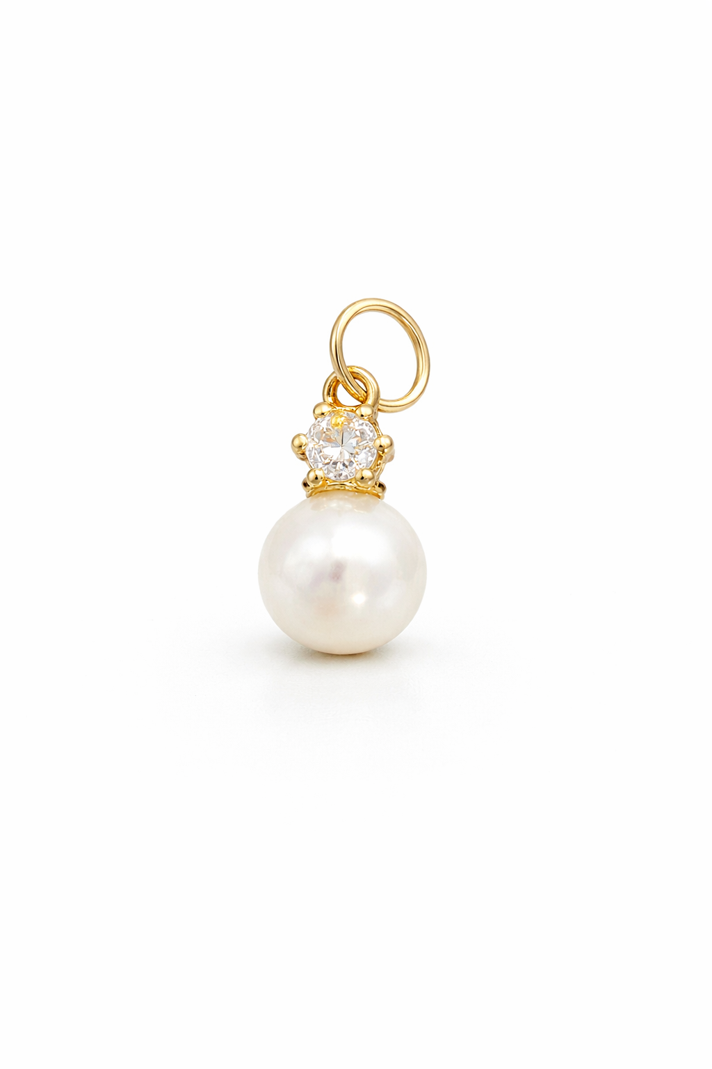 Pendentif pour enfant en or 10k, perle, cubic zirconium - 2333 - Lune Argent