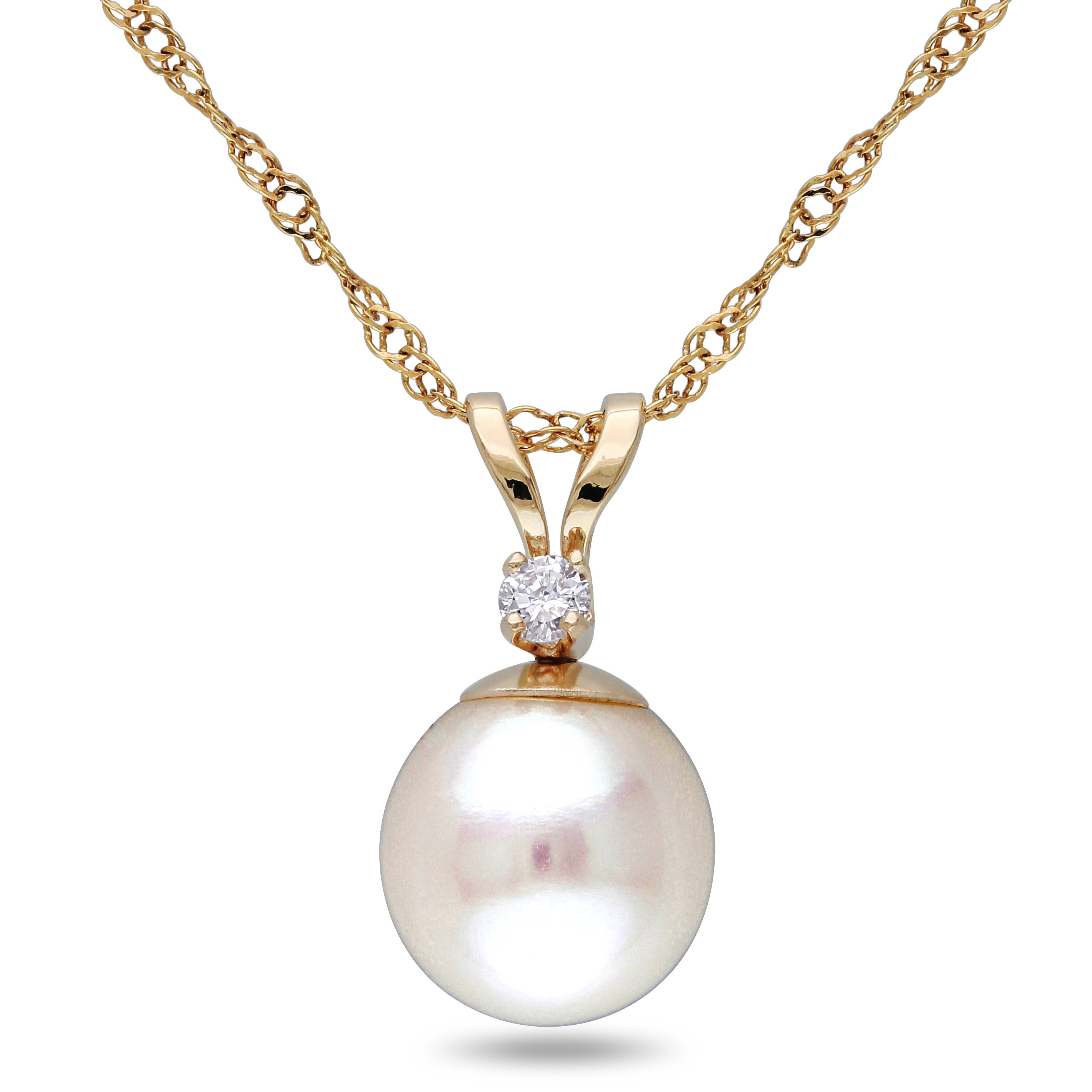 Pendentif pour femme en or 14K, perle de culture 6-6.5mm, 1 diamant pour 0.02 carat