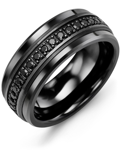 Bague pour homme en or 10k et céramique, 17 diamants pour 0.34 carat